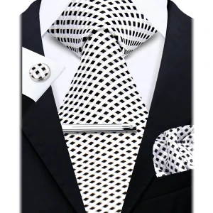 Fashion Ties For Men Gift Weave Necktie Set Handchief Cufflinks Tie Clip